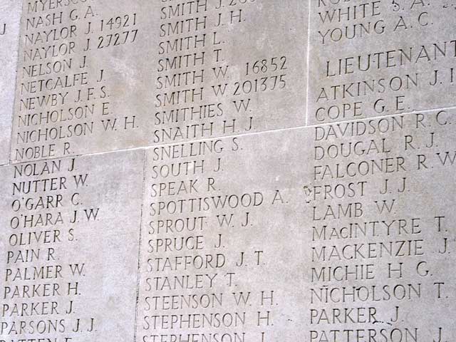 Names of the dead on the Thiepval Memorial