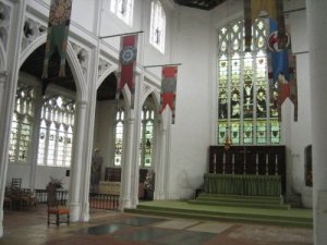 Chancel, hanging banners and High Altar